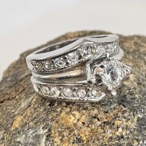 Vintage Uncas 18K HGE White Gold CZ Bridal Ring Set (5.5)